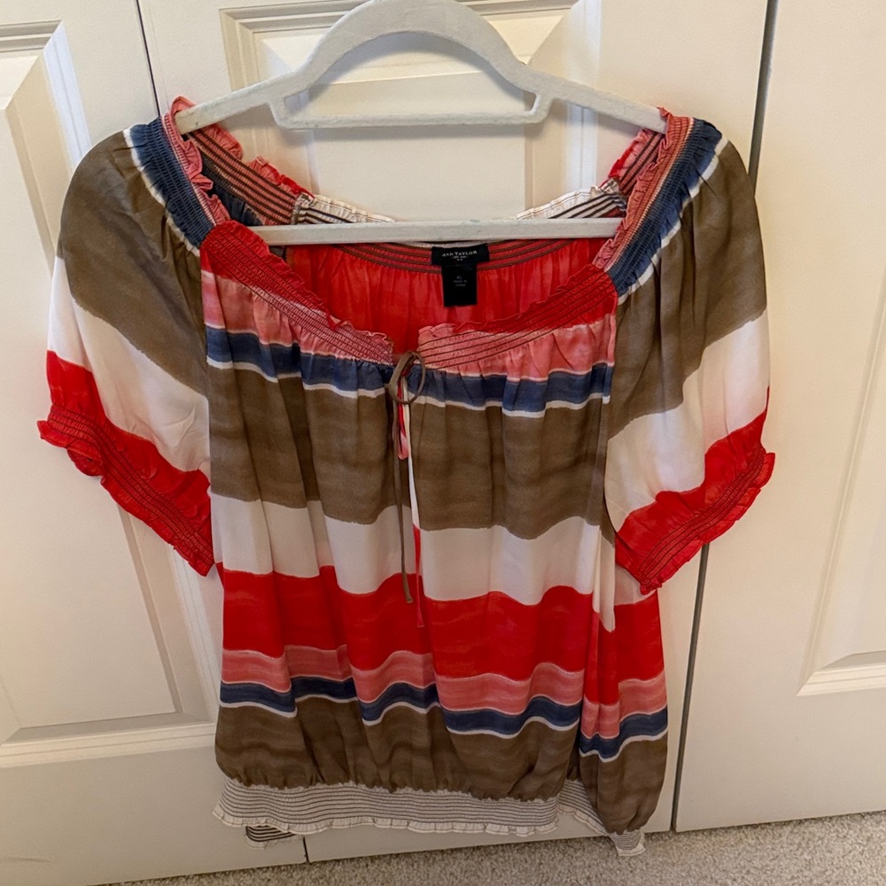 Ann Taylor Red and Brown Striped Blouse